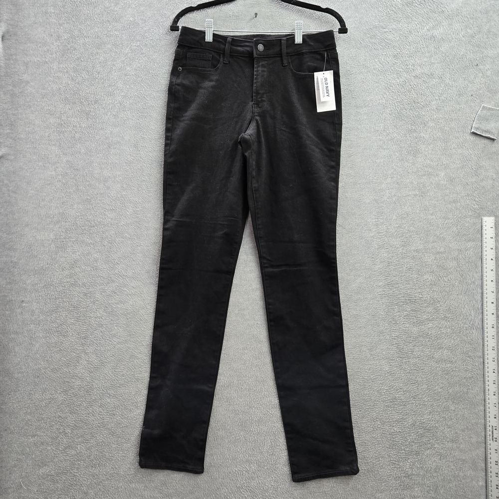 Old Navy Women Jeans 4 TALL Black Denim Mid-Rise Power Slim Straight 31" NWT